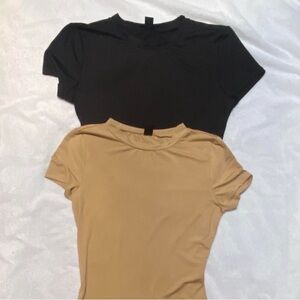 SHEIN Black and Tan Short Sleeve Bodysuits